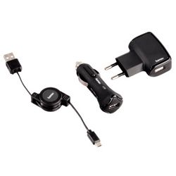 Набор зарядных устройств Rubber USB/micro USB, сетевое+автомобильное, черный 