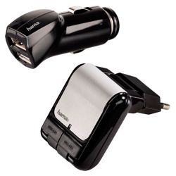 Набор зарядных устройств для Apple iPhone 3G/3GS/4/4S, 2 х USB, сетевое+автомобильное, черный/серый 