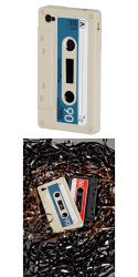 Футляр Tape для Apple iPhone 4/4S, на внешней стороне рисунок в виде аудиокассеты, силикон, серый 