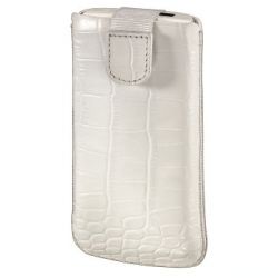 Чехол Lacquer and Leather для мобильного телефона, M, вытяжная лента, застежка, кожа с тиснением, белый, Hama  