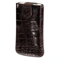 Чехол Lacquer and Leather для мобильного телефона, M, вытяжная лента, застежка, кожа с тиснением, коричневый, Hama  