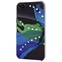 Футляр «Liquids» для мобильного телефона Apple iPhone 4/4S, украшен кристаллами Swarowski, синий/зеленый, White Diamonds  