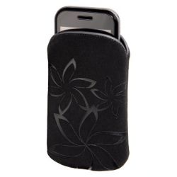 Чехол Velvet Pouch Flower для мобильного телефона, 6.5 х 12.5 х 1.8 см, велюр, черный, Hama  