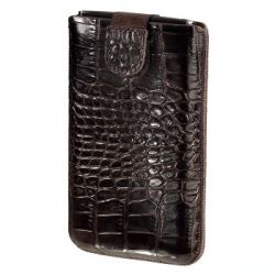 Чехол Lacquer and Leather для мобильного телефона, L, вытяжная лента, застежка, кожа с тиснением, коричневый, Hama  